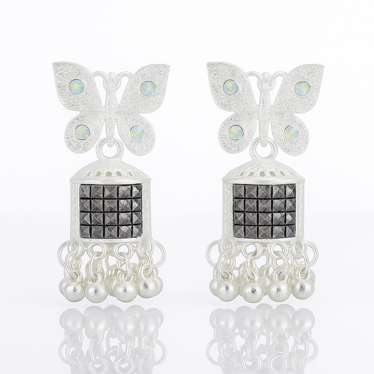 Elegant Butterfly Silver Jhumka Earrings